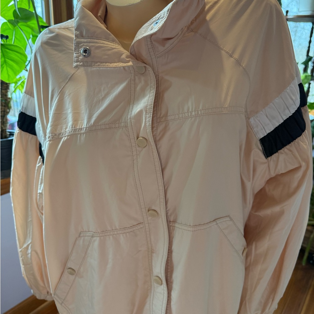 Free People Light Pink Bomber Jacket with Black Stripes